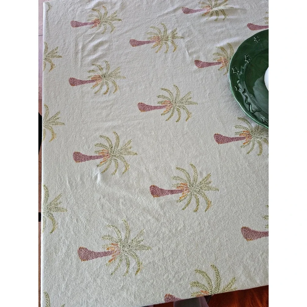 Couleur Nature Palm Tree Cotton Tablecloth 59x86 Rectangular Tropical Coastal